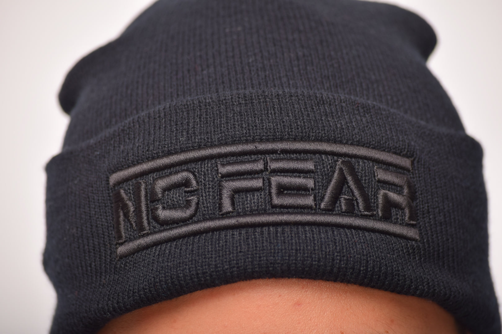 No Fear Cuffed Beanie Hat - Black on Black